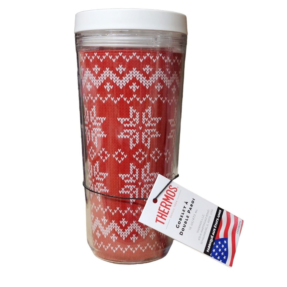 Thermos Double Wall Christmas Tumbler 16 oz Nordic Pattern New with Tags